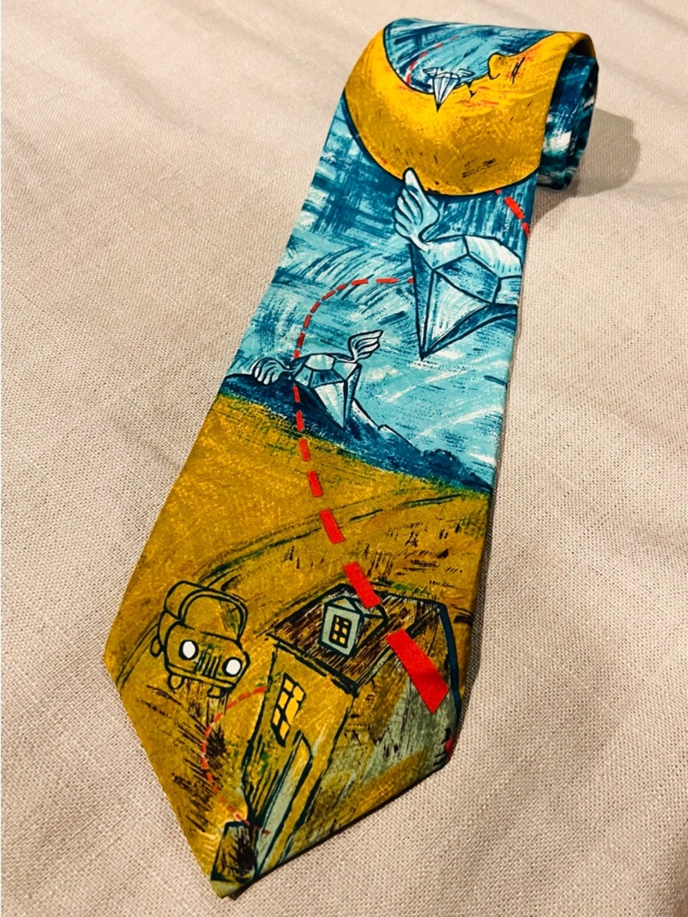 The Beatles Manhattan Silk Tie Lucy in the Sky Yellow Blue Classic 58” x 4”